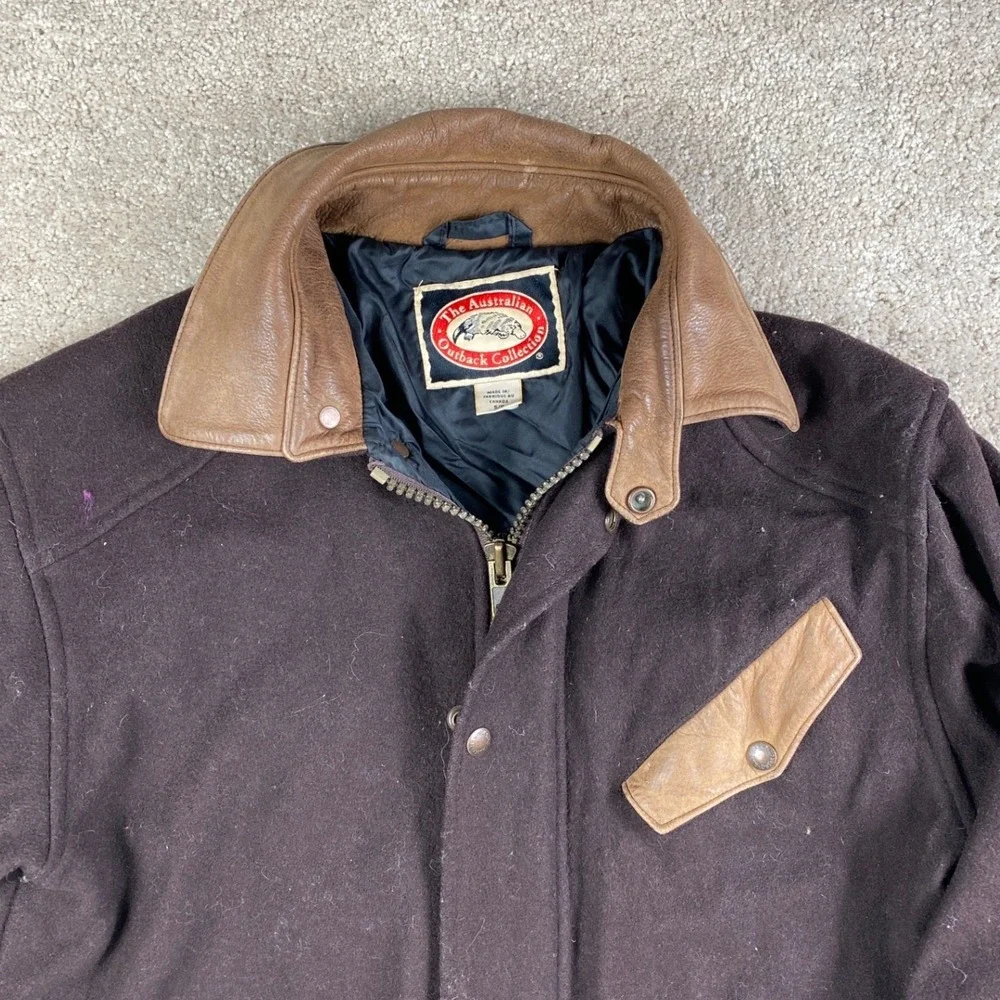 Australian Outback Collection‎ Mens Wool Leather Trim Field Jacket Brown Small